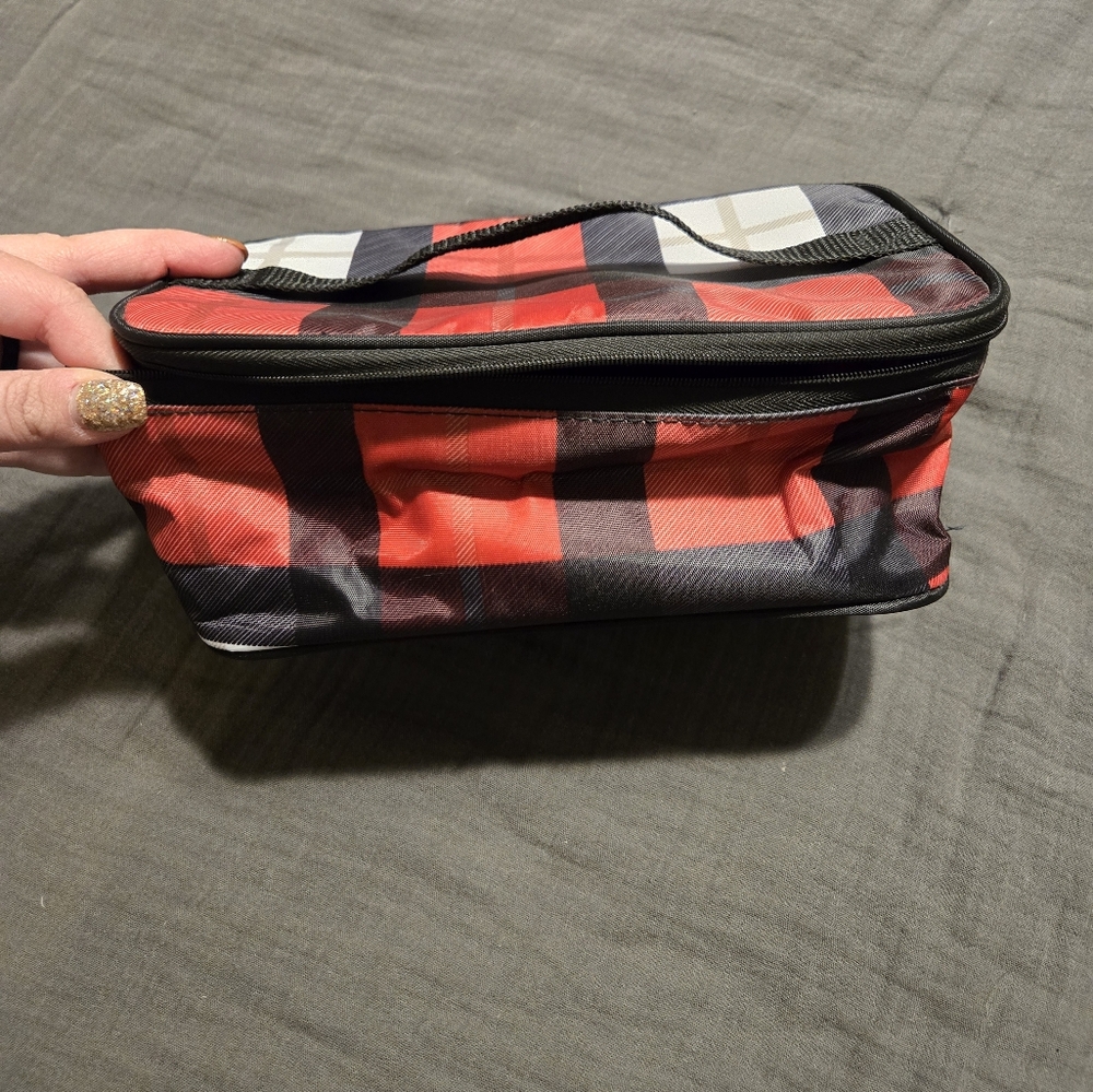Thirty One Red and Black Checkered Cosmetic Bag